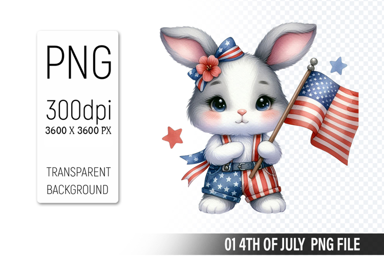 4th Of July Bunny Sublimation Clipart PNG Design