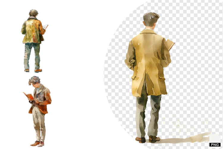 Watercolor Reading Man Clipart