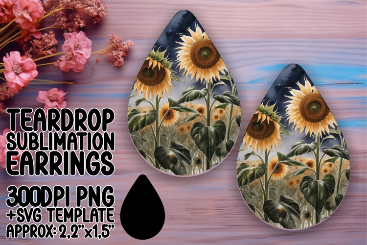 Charming Teardrop Earrings Design for Sublimation , Flowers