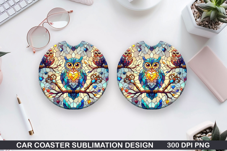 Owls Car Coaster Sublimation, Valentines Coaster PNG