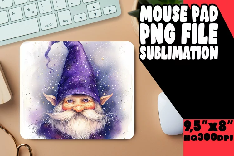 Enchanted Enclave: Gnome Mouse Pad Design Watercolor