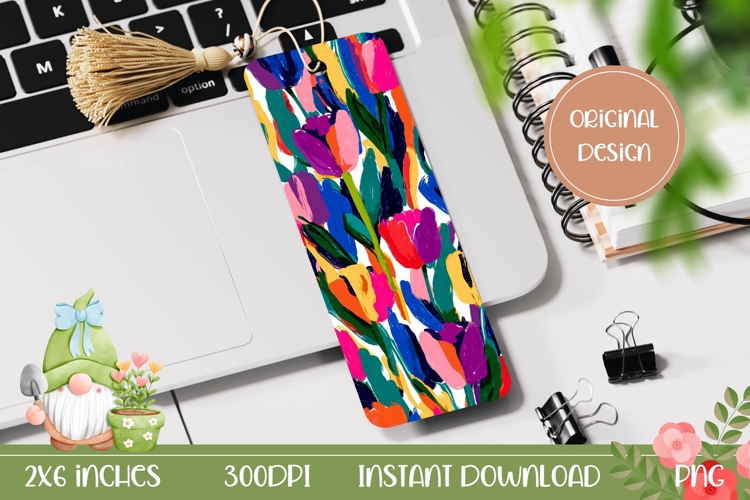 Colorful Bookmark Printable, Abstract Tulips Bookmark Print