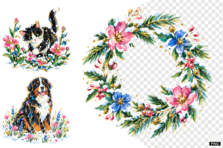 Snowy Meadow Wildflowers Clipart