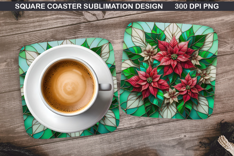 Poinsettias Coaster Sublimation, Christmas Coaster PNG