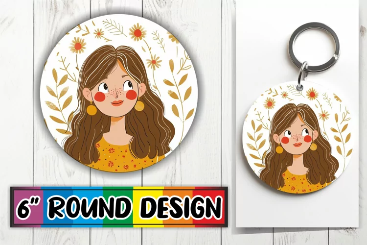 Elegant Watercolor Woman Round Design Sublimation PNG