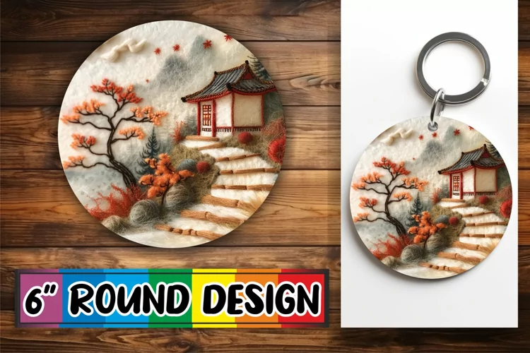 Beauty Scene 3D Sublimation Circle Kaychain Spring Design