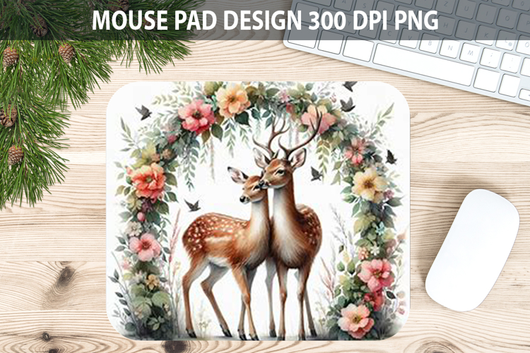 Watercolor Deer Mouse Pad Sublimation - Valentines PNG example image 1