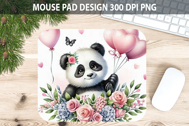 Watercolor Panda Mouse Pad Sublimation - Valentines PNG