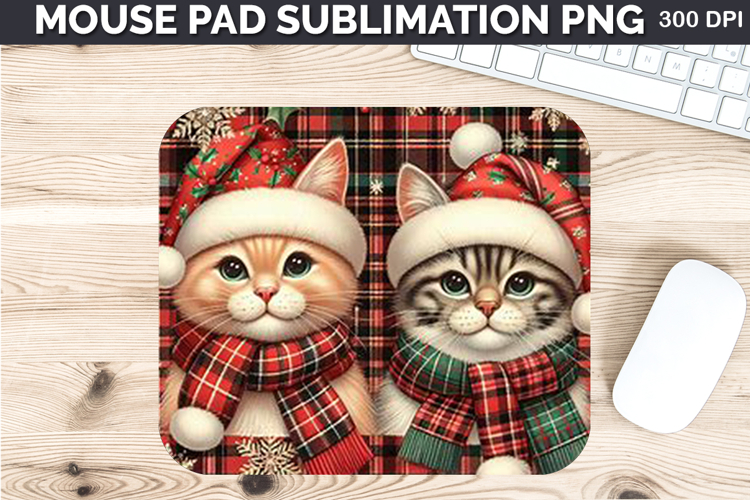 Watercolor Cat Mouse Pad Sublimation - Christmas PNG Design