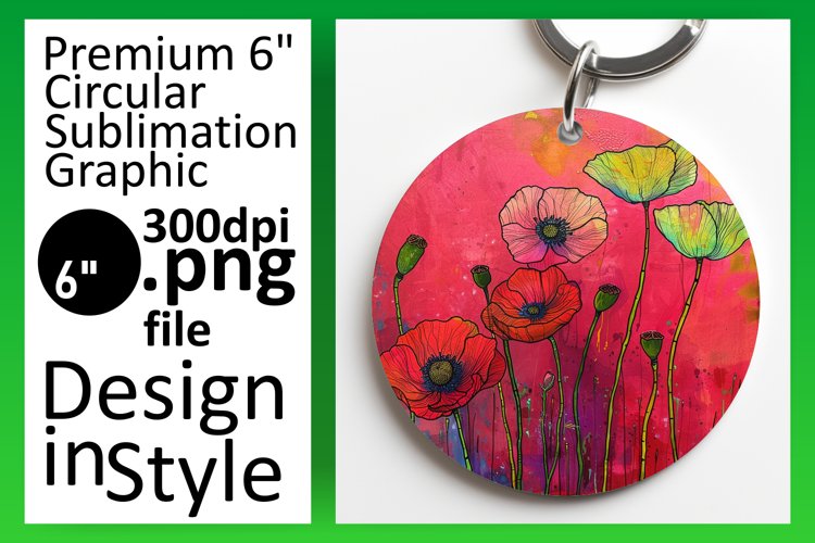 Sublimation PNG Round Keychain Design Floral Circle