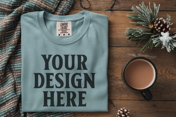 Bay Comfort Colors 1717 Christmas Folded T-Shirt Mockup