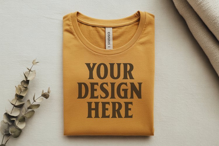 Heather Mustard Bella Canvas 3001 Flat Lay T-Shirt Mockup