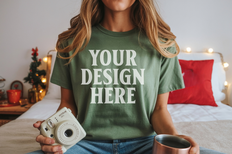 Christmas Bella Canvas 3001 Heather Kelly Shirt Mockup ,Tran