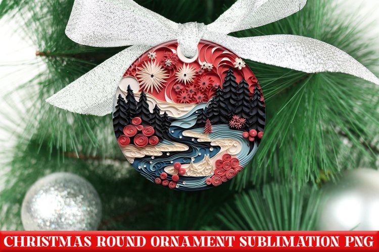 Christmas Quilling Round Ornament PNG | Santa | Sublimation
