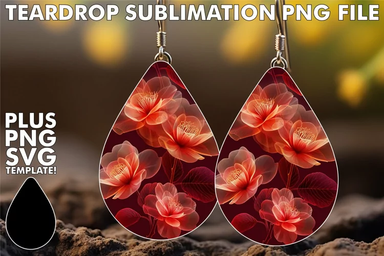 Flower Bloom Teardrop Earring Sublimation - Trendy Style