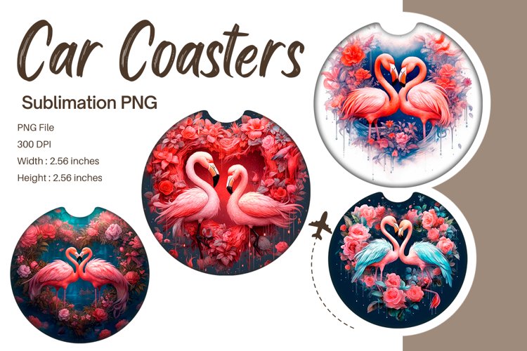 Lover Flamingo Car Coasters Accessories Valentine Gift_75 example image 1