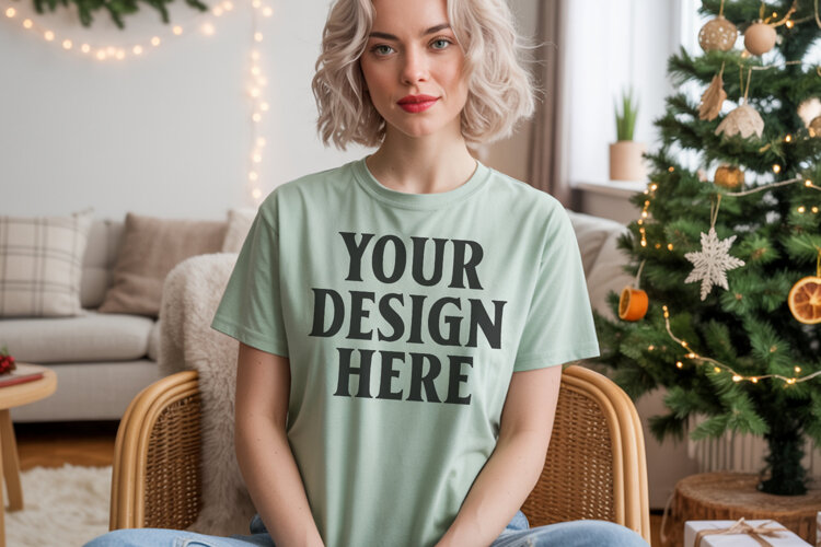 Comfort Colors 1717 Bay Christmas T-Shirt Mockup, Boho example image 1