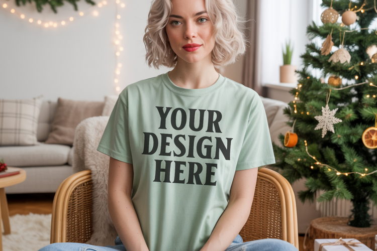 Comfort Colors 1717 Bay Christmas T-Shirt Mockup, Boho