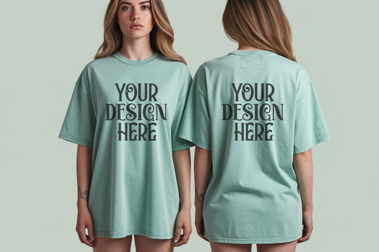 Comfort Colors 1717 Chalky Mint Front & back T shirt mockups