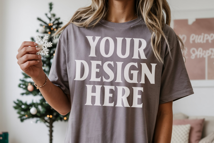Christmas Comfort Colors 1717 Pepper T-Shirt Mockup Real
