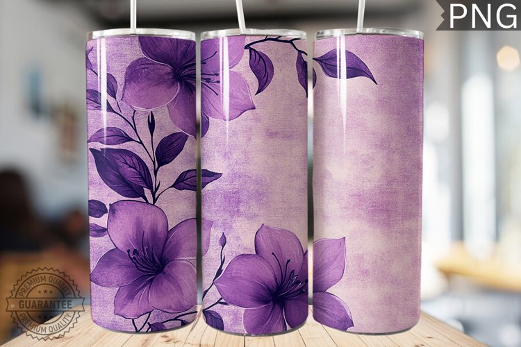 Purple Floral Tumbler Wrap - High Quality 300 Dpi example image 1