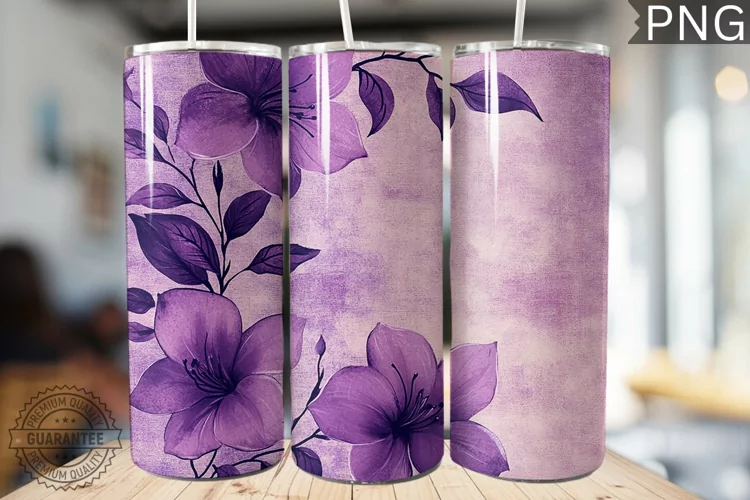 Purple Floral Tumbler Wrap - High Quality 300 Dpi