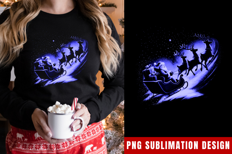 Santa Sleigh PNG, Christmas Holiday Sublimation PNG