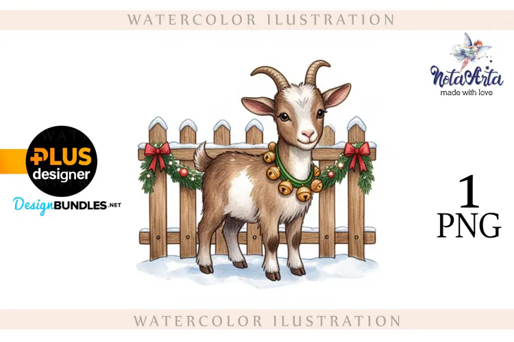Christmas Goat in Watercolor Style