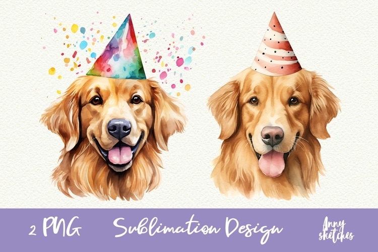 2 Golden Retriever Birthday Clipart Happy Dog Illustrations