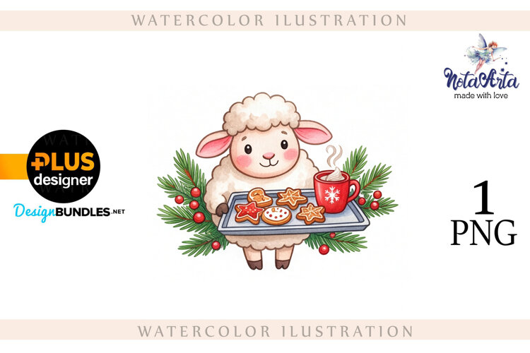 Christmas Sheep in Watercolor Style example image 1