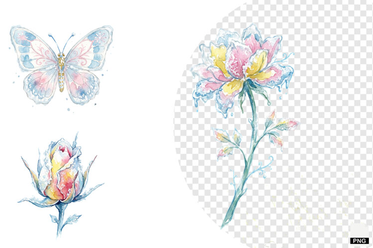 Snowy Butterfly Garden Clipart example image 1