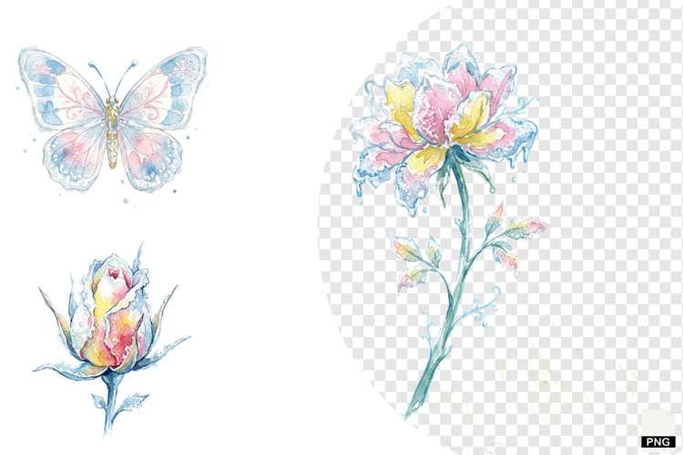 Snowy Butterfly Garden Clipart