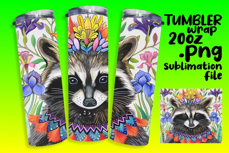 Tumbler Wrap Sublimation: Raccoon with Blooming Flowers