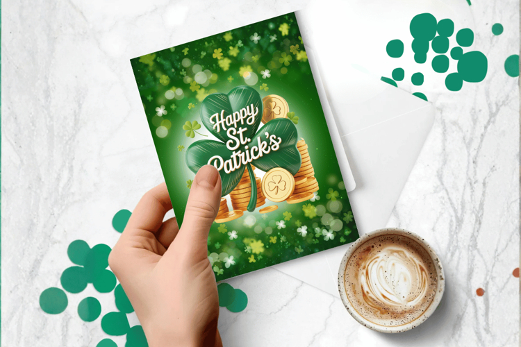 Happy St Patrick’s Day Shamrock and Gold Greeting Card PNG S