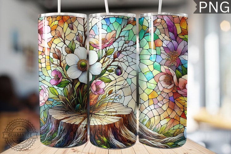Watercolor Flower Wooden Stump Tumbler - High Quality 3Dpi example image 1