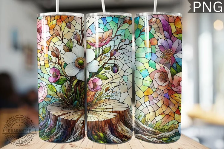 Watercolor Flower Wooden Stump Tumbler - High Quality 3Dpi