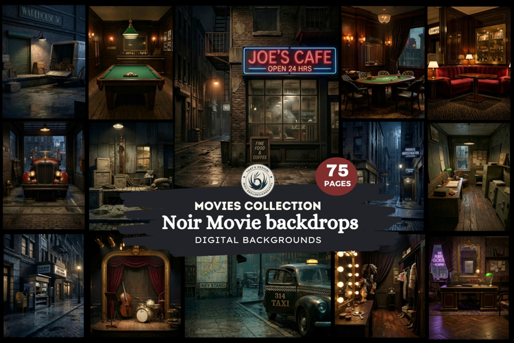 Noir Movie Backdrops Cinematic Digital Papers for Journals