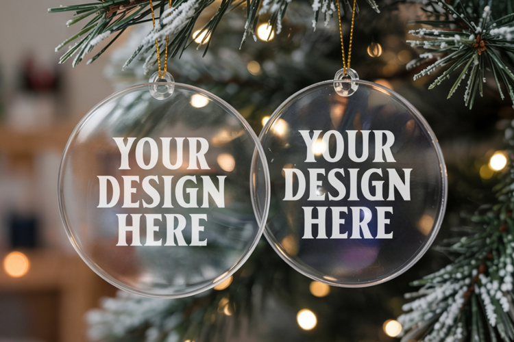 Acrylic Christmas Ornament Mockups | Clear Holiday Ornament