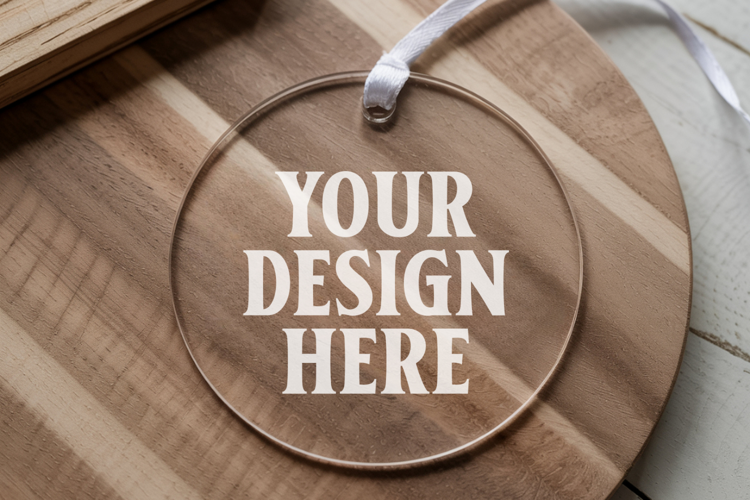 Acrylic Christmas Ornament Mockups | Clear Round Holiday