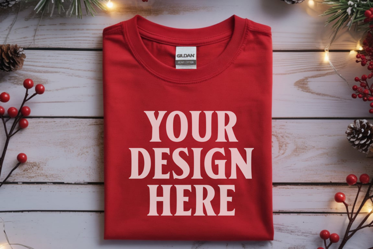 Gildan 64000 Red Folded Christmas Flat Lay T-shirt