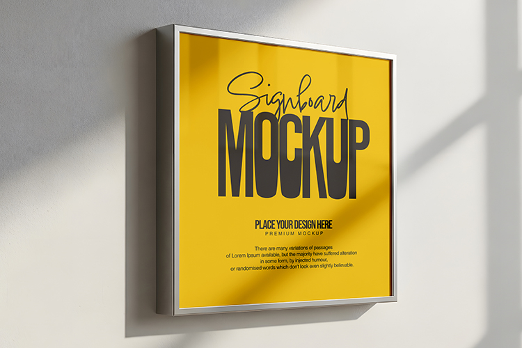Minimalist Wall Signboard Mockup Side View
