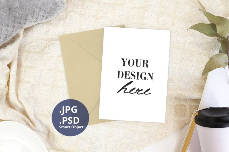 Vertical Card Neutral Mockup PSD, Plain Background example image 1