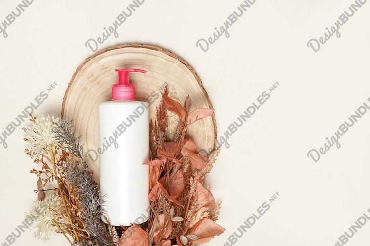 White mock up bottle without a label for cosmetics on wood example image 1