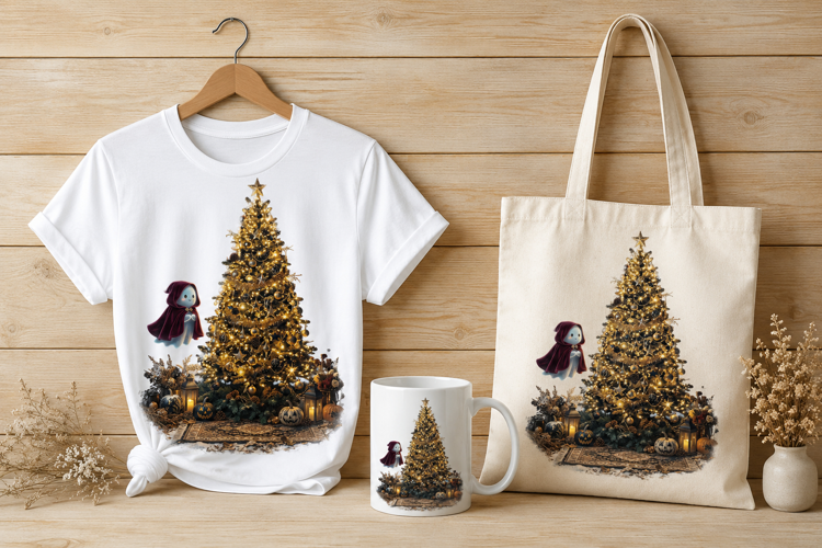 Highland Cow in Christmas Forest Watercolor Art PNG