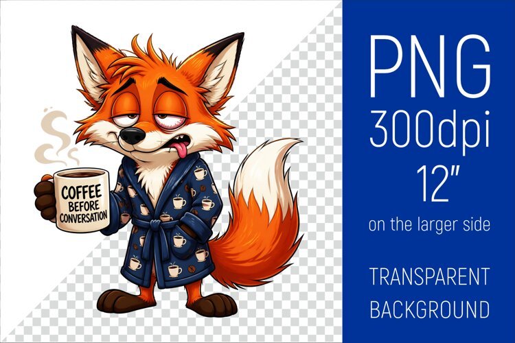 Funny Morning Coffee Fox |Cute Coffee Lover Clipart example image 1