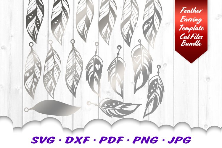 Feather Earring Earrings Template SVG DXF Cut Files Bundle example image 1