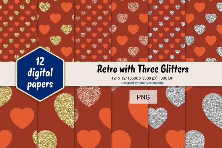Hearts Retro with Three Glitters Color Combo #23 example image 1