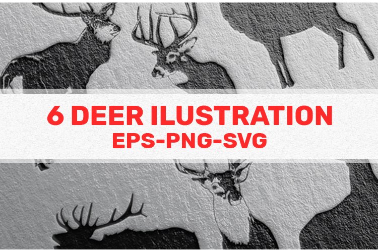 6 Deer illustration black, white and sillhoute example image 1