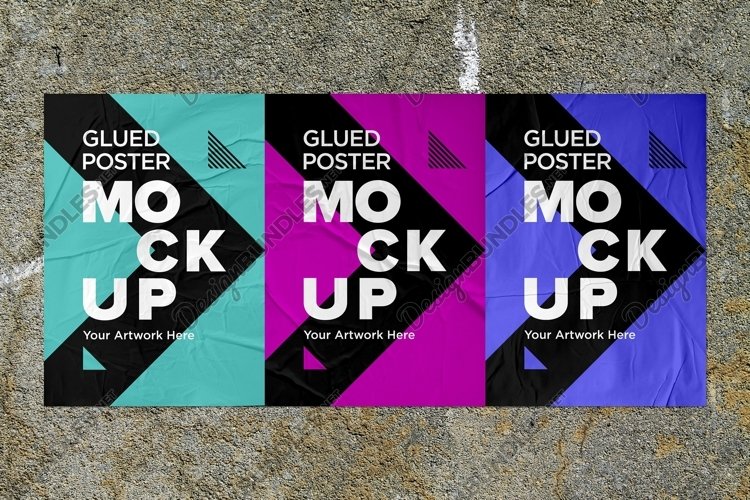 Poster Mockup with Glued, Wrinkled & Crumpled Paper Effect example image 1