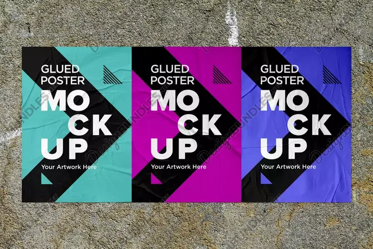 Poster Mockup with Glued, Wrinkled & Crumpled Paper Effect